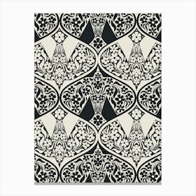 Black and White Doves of Peace Folk Art Botanical Birds Canvas Print