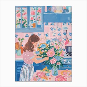 Girl With Flower Bouquet Lo Fi Kawaii Illustration 3 Canvas Print
