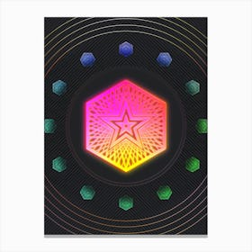 Neon Geometric Glyph in Pink and Yellow Circle Array on Black n.0355 Canvas Print