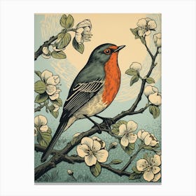 Vintage Bird Linocut European Robin 4 Canvas Print