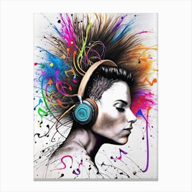 Woman With Headphones Canvas Print