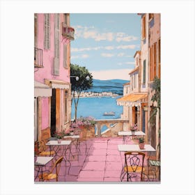 Saint Tropez France 3 Vintage Pink Travel Illustration Canvas Print