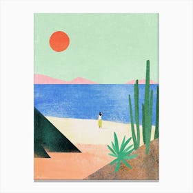 Sunset Beach Girl, Modern Travel Poster Canvas Print