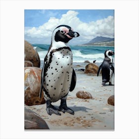 African Penguin Boulders Beach Simons Town Oil Painting 3 Canvas Print