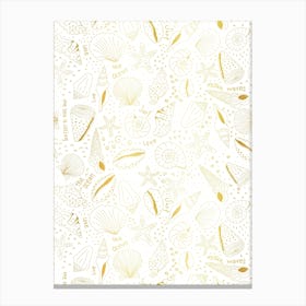 Scattered Seashells and Surfer Lingo Golden Gradient and White Line Art Canvas Print