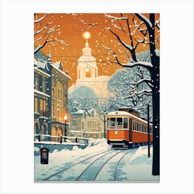 Winter Travel Night Illustration Budapest Hungary 1 Canvas Print