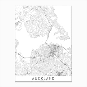 Auckland White Map Canvas Print