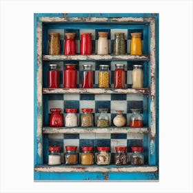 Spices On A Shelf Blue Painting 2 Canvas Print