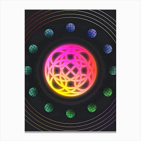 Neon Geometric Glyph in Pink and Yellow Circle Array on Black n.0213 Canvas Print