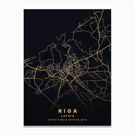 Riga Latvia Black And Gold Map Canvas Print