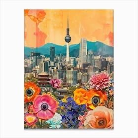 Seoul   Floral Retro Collage Style 3 Canvas Print