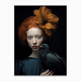 Portrait Of A Girl With A Crow Canvas Print