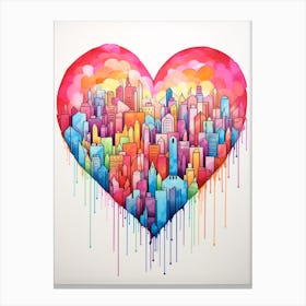 Skyline Rainbow Heart Paint Dripping Illustration 4 Canvas Print
