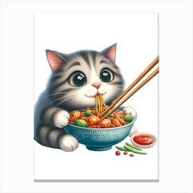 Cat Eating Noodles Canvas Print