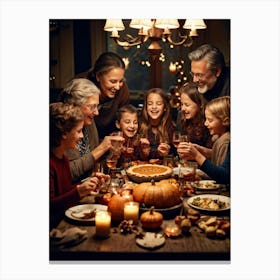 Candid Style Photo Of A Family Gathering Around A Thanksgiving Dinner Table Just Before The Prayer (4) Canvas Print