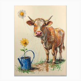 Cow Watering Canvas Print