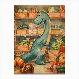 Cute Dinosaur Grocery Shopping Storybook Painting 2 Canvas Print