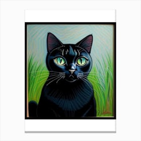 Black Cat With Green Eyes AI Look Canvas Print