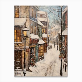 Vintage Winter Painting Vilnius Lithuania 2 Canvas Print