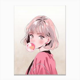 Cute Anime Bubble Gum Girl Canvas Print