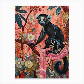 Floral Animal Painting Lemur 4 Canvas Print
