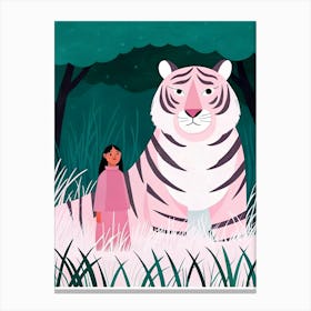 Girl and Pasel Pink Tiger Canvas Print