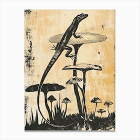 Lizard & Mushroom Block Print 1 Canvas Print