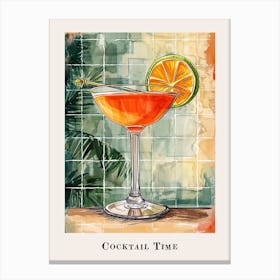 Cocktail Time Tile Watercolour Poster 2 Canvas Print