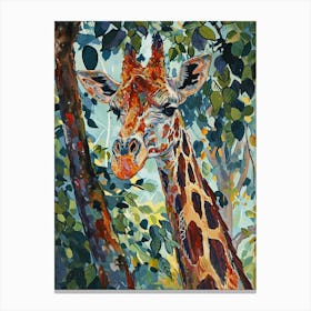 Giraffe Gazing Into The Trees Watercolour Style 1 Canvas Print