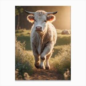 Cow Running In The Field Canvas Print