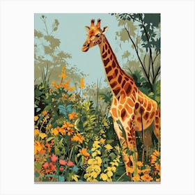 Modern Illustration Of A Giraffe In The Plants 8 Canvas Print