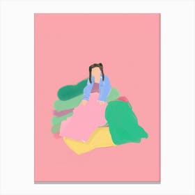 Cosy Pink Girl Doing Laundry Canvas Print