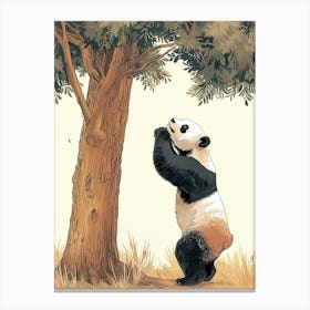 Giant Panda Scratching Its Back Against A Tree Storybook Illustration 4 Canvas Print