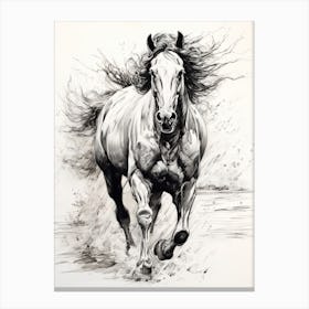 A Horse Painting In The Style Of Hatching And Cross Hatching 3 Canvas Print
