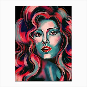 Portrait Of A Red Hair Woman in Blue Light Canvas Print