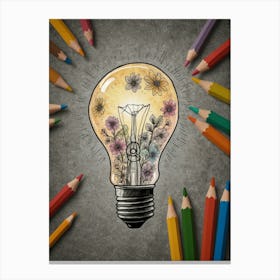 Light Bulb With Flowers Canvas Print