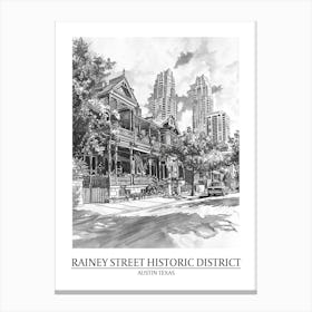 Rainey Street Historic District Austin Texas Black And White Drawing 2 Poster Canvas Print