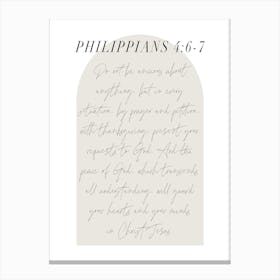Do not be anxious about anything -Philippians 4:6-7 Minimal Boho Beige Arch Script Canvas Print