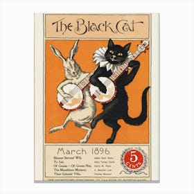 Vintage Black Cat Illustration Canvas Print