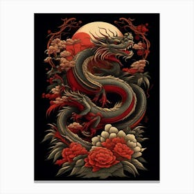 Chinese Dragon And Roses 1 Canvas Print