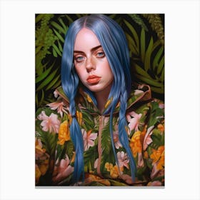 Billie Eilish Kitsch Green Leaf Portrait 1 Canvas Print