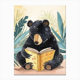 American Black Bear Reading Storybook Illustration 2 Canvas Print