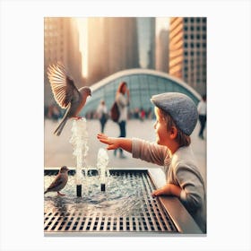 Bird In A Fountain Canvas Print