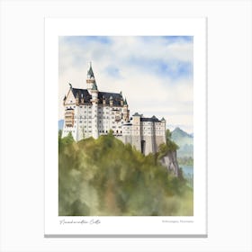Neuschwanstein Castle 2 Watercolour Travel Poster Canvas Print
