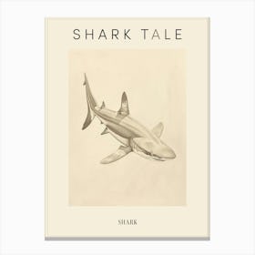 Vintage Shark Pencil Illustration Beige 2 Poster Canvas Print