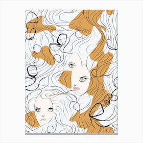 Muted Tones Abstract Face Line Illustration 4 Canvas Print
