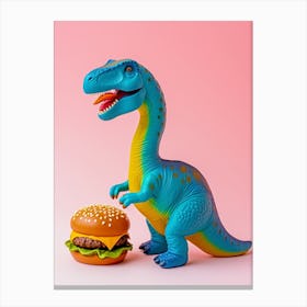 Colourful Toy Dinosaur Eating A Hamburger 2 Canvas Print