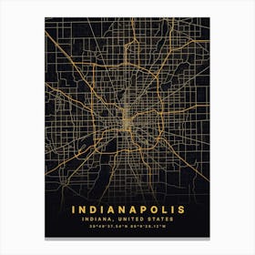 Indianapolis Indiana USA Black And Gold Map Canvas Print