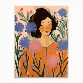 Woman With Autumnal Flowers Cornflower 1 Canvas Print