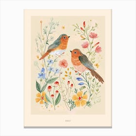 Folksy Floral Animal Drawing Bird 1 Poster Canvas Print